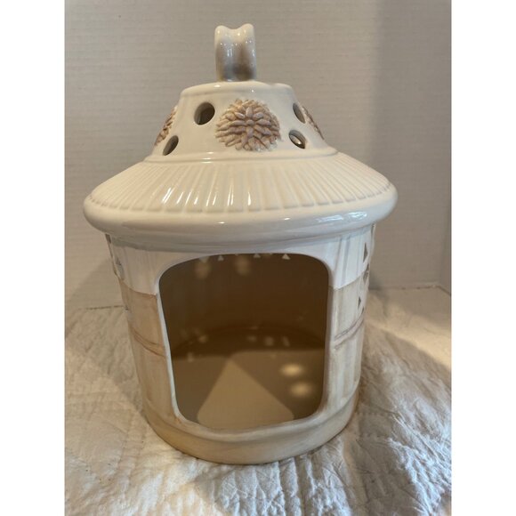 Vintage Yankee Candle Stoneware Lantern with Dragonfly & Floral Design Beige - Picture 2 of 8